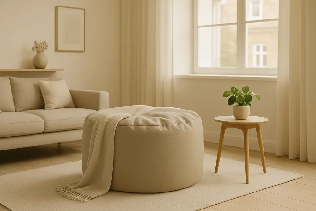 Premium linen Sit Sack beanbag in minimalist living room with natural light